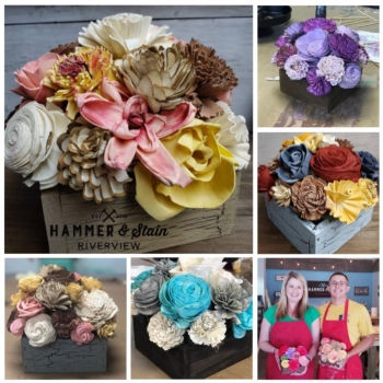 Hand dipped wood flowers with centerpiece boxchoose your colors