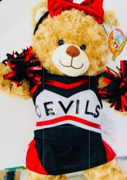 16 inch Plushie Bear with customized uniform for Devils Cheerleading.
