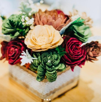 Hand Dipped Wood Flower Arrangement with Fall Embelishments
