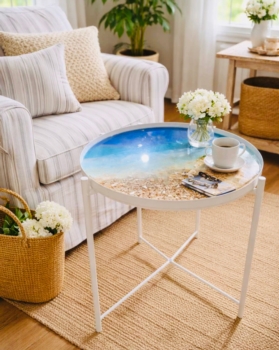 Coastal Inspired Resin Pour Tray Table