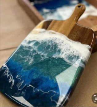 Custom Charcuterie Board Resin PourBeach Wave Resin Blowing or Pressed Flowers