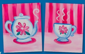 Painting with Mom Tea Pot and Teacup PaintingDual Canvas Painting