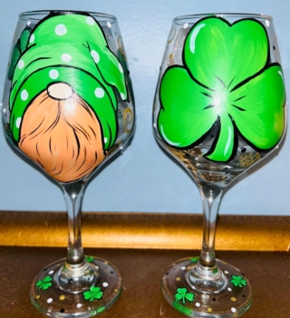 St Patrick's Day Wine Glass Painting